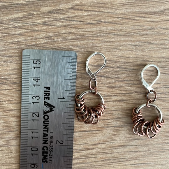 HAND CRAFTED HOOP EARRINGS MIXED METAL Copper Silvertone Pierced - Picture 3 of 12